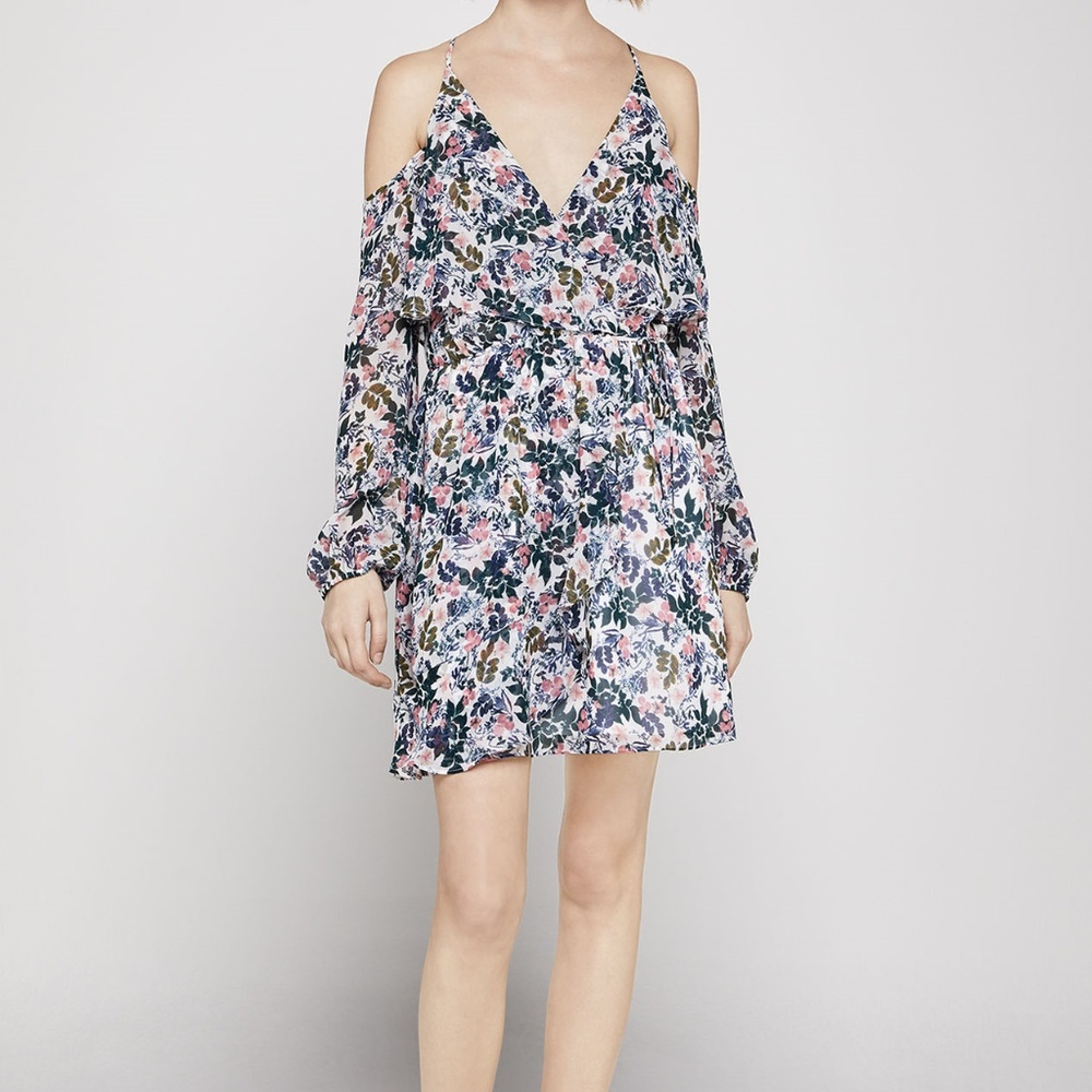 BCBGeneration Floral Cold-Shoulder Dress SZ XS NEW